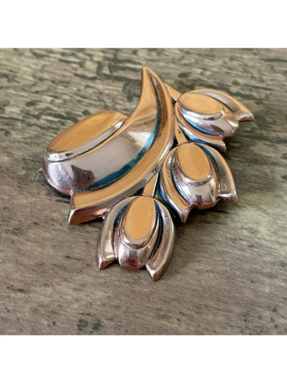 Vintage 60s Matisse Renoir Copper Tulip Brooch Modernist Floral Pin MCM Jewelry